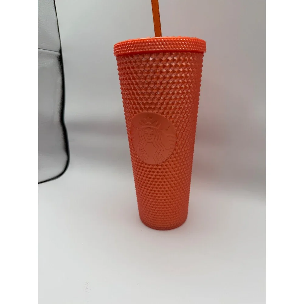 Starbucks‎ Iridescent Studded Tumbler 24oz Orange Venti Cold Cup Grid Bling